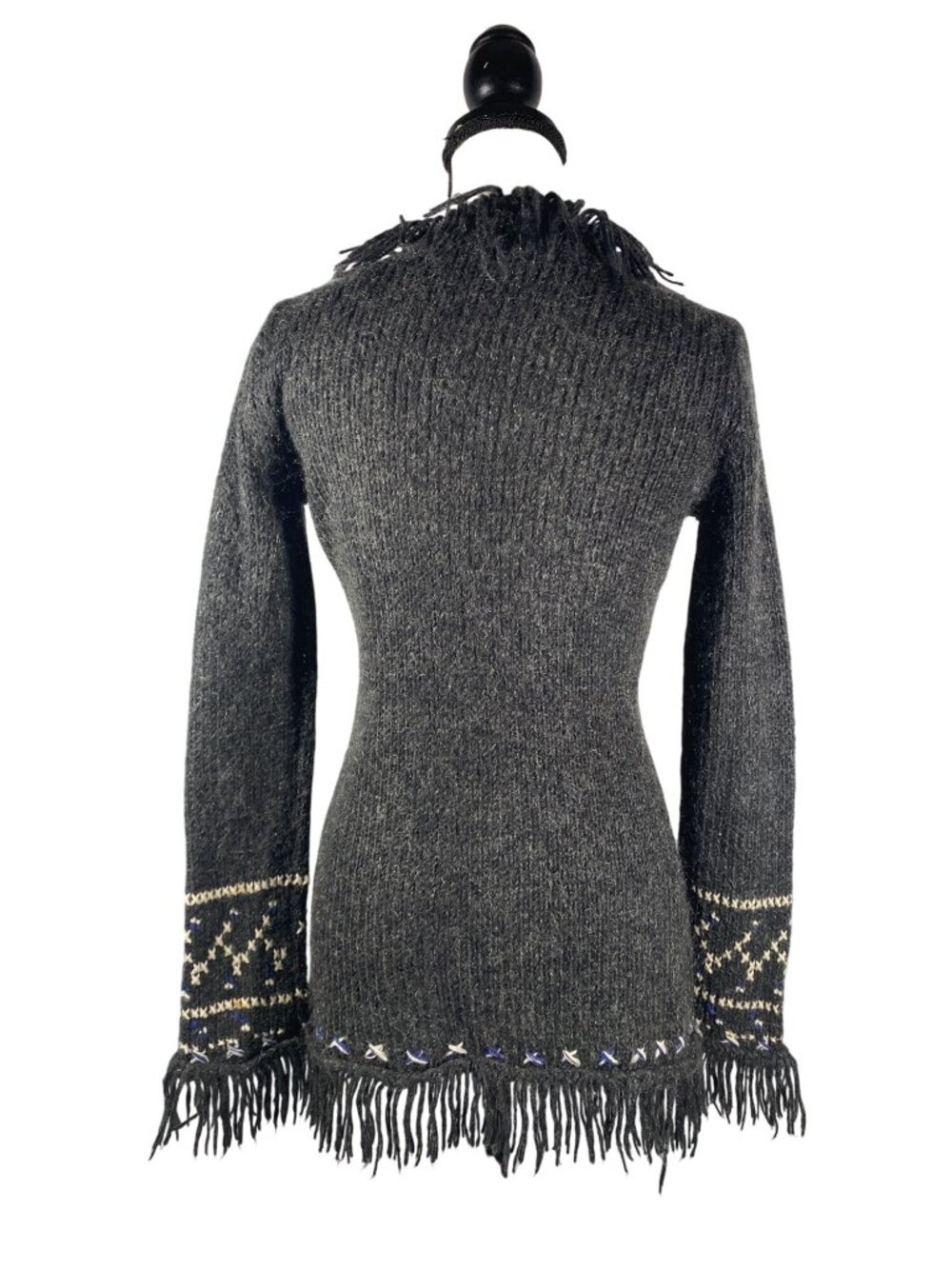 Free People vintage Y2K Fringe Open Cardigan Sweater L Wool Blend Boho Embroider - Picture 4 of 10